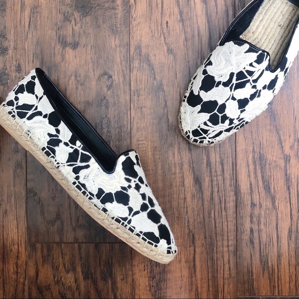 Cole Haan • Palermo lace espadrilles flats slip on loafers black leather cream
